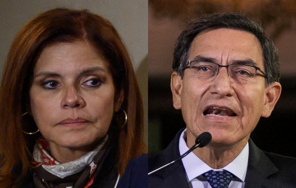 La presidente encargada, Mercedes Aráoz, y el mandatario (suspendido por el Congreso), Martín Vizcarra. FOTOS afp