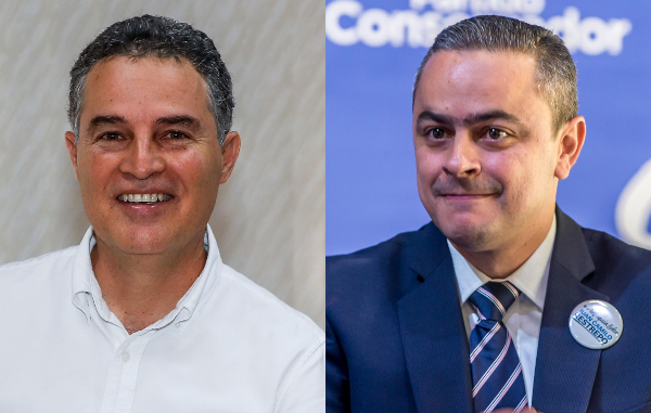En la foto: A la izquierda el exgobernador y candidato Aníbal Gaviria y a la derecha el aspirante Juan Camilo Restrepo. FOTOS Jaime Pérez y Juan A. sánchez