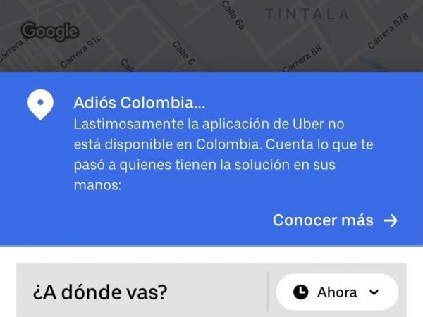 Uber se despidió de Colombia con un mensaje
