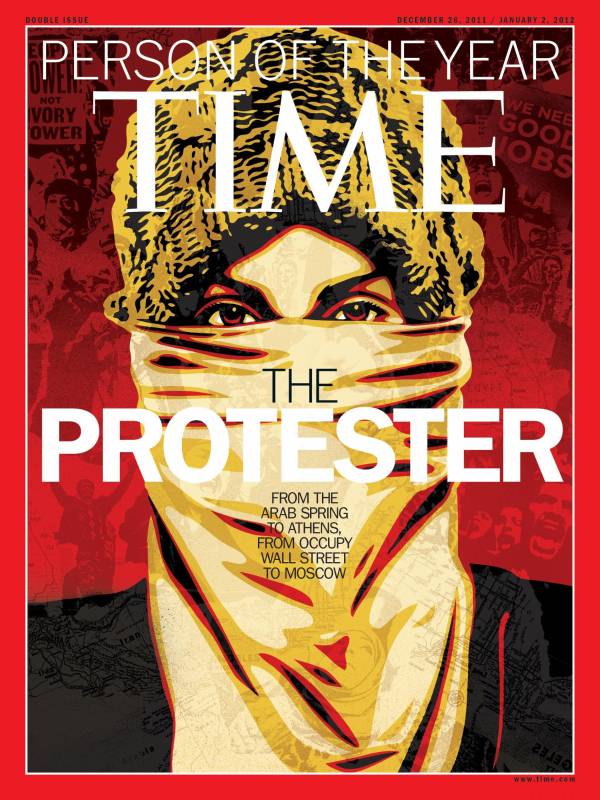El Manifestante. A raíz de las protestas en el Medio Oriente, incluida la Primavera Árabe un manifestante fue elegido la persona del año en 2011.