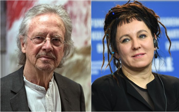 Polaca Tokarczuk y austríaco Handke ganan el Nobel de Literatura 2018 y 2019. Fotos: EFE y AFP