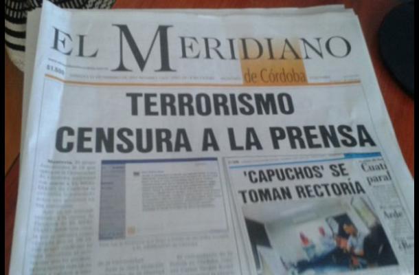 Con esta portada, El Meridiano de Córdoba rechazó las amenazas en su contra. FOTO COLPRENSA