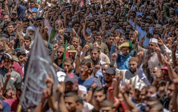 Simpatizantes de Hamas protestaron contra el plan israelí de anexión de zonas cisjordanas el pasado viernes. Todos los viernes hacen manifestaciones. FOTO EFE