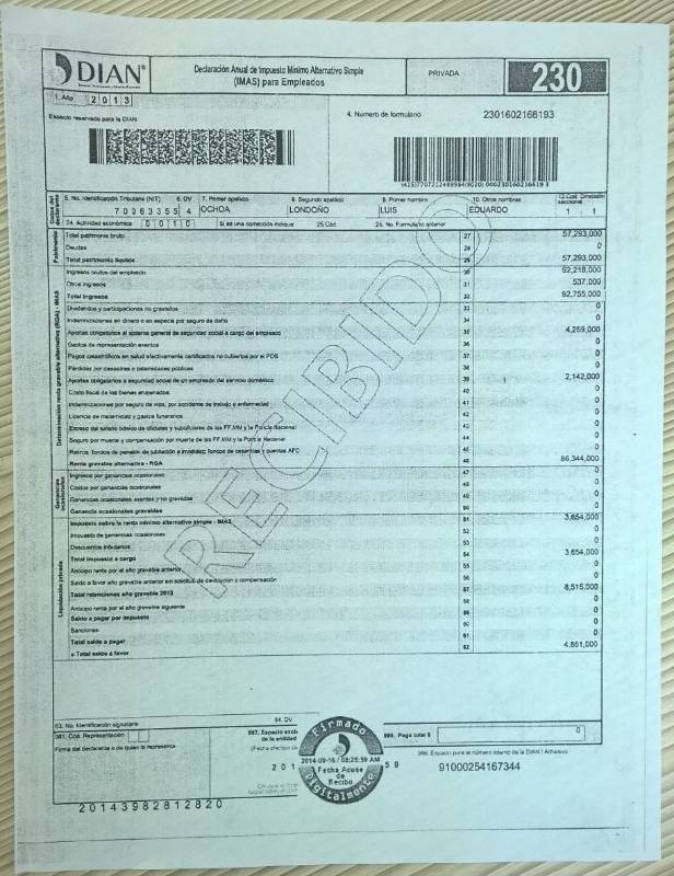 1. Declaración de renta de Luis Eduardo Ochoa Londoño