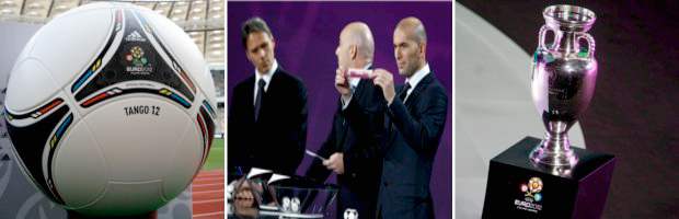 España esquiva el grupo más difícil | Reuters | Marco Van Basten y Zinedine Zidane estuvieron presentes en el sorteo. A la izq., el balón Tango 12 que será el oficial para el campeonato, donde el campeón recibirá el trofeo de la der.