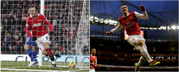 Reuters | Berbatov (izq) marcó tres tantos en la goledada del Manchester United, 5-0, sobre el Birmingham City. Por su lado, Robin van Persie (der) marco otro "hat-trick" en la victoria del Arsenal ante el Wigan (3-0).