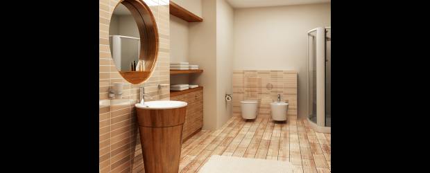 Materiales que generan espacio y comodidad | | La madera, el cristal, el color café y el lavamanos diferente, son elementos que le dan personalidad y coherencia a este baño.