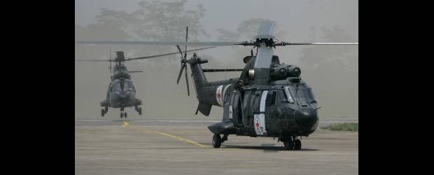 Ap, Villavicencio | A la 1:05 de la tarde de este sábado llegaron los dos helicópteros de la Fuerza Aérea de Brasil que apoyan la tarea logística para las liberaciones del soldado Josué Daniel Calvo y del sargento Pablo Emilio Moncayo.