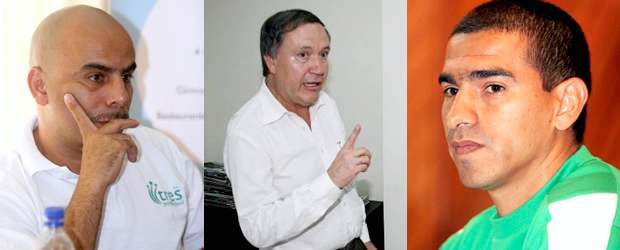 De derecha a izquierda, el ex futbolista Mauricio Chicho Serna, el bloguero Alfredo Carreño y el ex futbolista Víctor Hugo Aristizabal. |