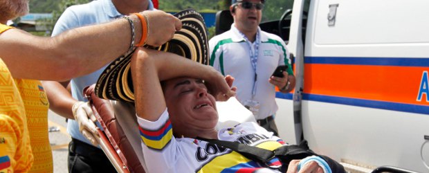 María Luisa sufrió una fuerte caída en Puerto Rico | Reuters | El rostro de la corredora antioqueña demuestra el dolor tras la caída.