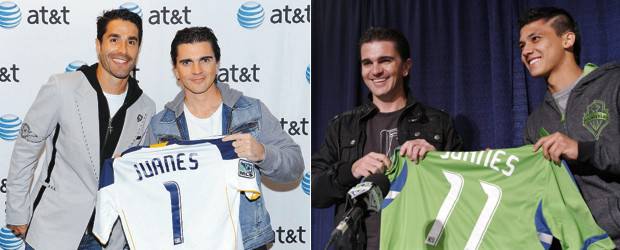 La MLS abre el trampolín | Cortesía MLS | El domingo, en Los Ángeles, Juan Pablo Ángel le entregó una camiseta de su equipo a Juanes. Antes lo había hecho Fredy Montero.