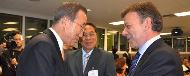 Todo listo para la visita de Ban Ki-moon al país | Archivo | En septiembre de 2010 el presidente Juan Manuel Santos y Ban Ki-moon dialogaron brevemente en Naciones Unidas.