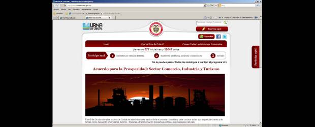 Vías, empleo y educación, temas en la Urna de Cristal | Colprensa, Bogotá | Así se veía el viernes la página www.urnadecristal.gov.co a través de la cual la Presidencia quiere canalizar las propuestas y quejas de los ciudadanos.