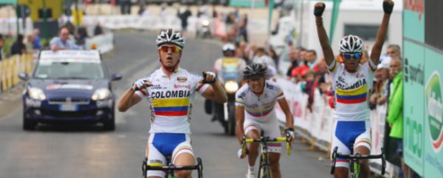 Carlos Betancur es líder del Bio Giro | Cortesía Federación Colombiana de Ciclismo | Imagen del remate de los colombianos y la victoria de Carlos Betancur.