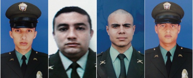 Cuatro policías murieron por ataque de Farc | Colprensa | Los patrulleros Jhon faber Marín Pérez, Juan Carlos Chacón Cortés, Andrés Felipe Ortiz Caicedo y Brayan Fernando Martínez Rodríguez murieron en el ataque de guerrilleros de las Farc ocurrido en el corregimiento, El mango, municipio de Argelia,