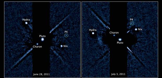 Descubren nueva Luna en Plutón | El telescopio Hubble entregó información no conocida: Plutón tiene una cuarta luna, bautizada por ahora como P4. Gráfico cortesía de la Nasa, mostrando la posición de las lunas de Plutón.
