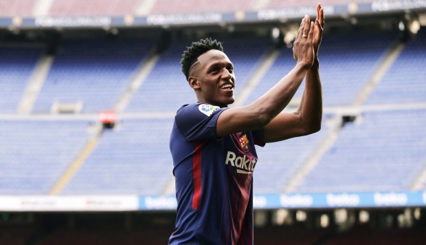 El debut del colombiano Yerry Mina con el Barcelona podría ser este domingo. FOTO AFP
