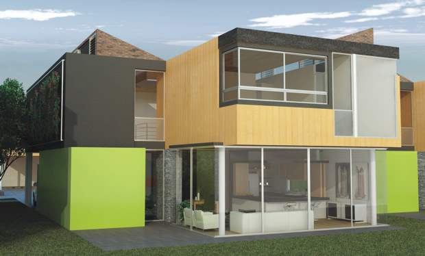 Vivir en torno al patio | Adentro, un gran salón integra el comedor y la cocina. Afuera, la fachada de madera teca refuerza el carácter natural de la vivienda. Los grandes ventanales conectan a los habitantes con el paisaje exterior.
