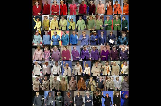 Reuters - Una combinaci&#243;n de fotos muestra a la canciller alemana Angela Merkel usando chaquetas de distintos colores pero tonos similares en sus salidas oficiales.