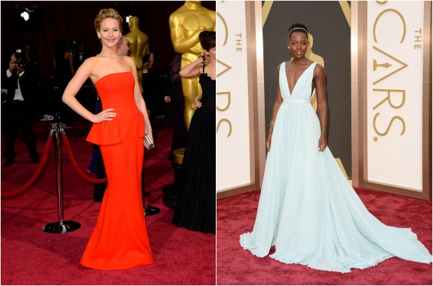 AP y AFP - Entre las mejores de la noche Jennifer Lawrence vestida de Christian Dior y Lupita Nyong'o con un diseño de Prada.