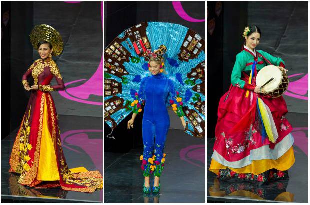 Reuters - Truong Thi May, Miss Vietnam; Stephanie Tency, Miss Pa&#237;ses Bajos y Yumi Kim, Miss Corea.