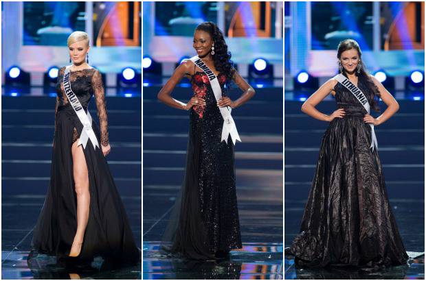 Reuters - Dominique Rinderknech, Miss Suiza; Paulina Malulu, Miss Namibia y Simona Burbaite, Miss Lituania.