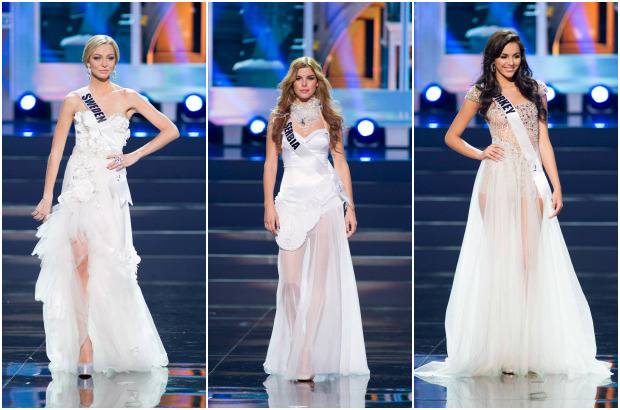 Reuters - Alexandra Friberg, Miss Suecia; Ana Vrcelj, Miss Serbia y Berrin Kekliker, Miss Turqu&#237;a, eligieron el blanco para su traje de gala en Miss Universo.