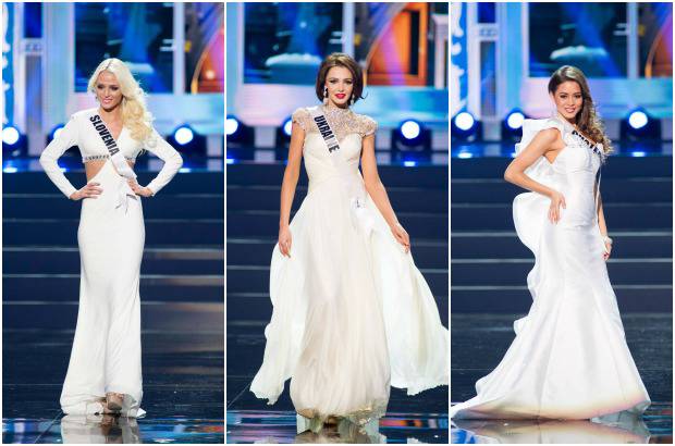 Reuters - Nina Durdevic, Miss Eslovenia; Olga Storozhenko, Miss Ucrania y Paulette Samayoa, Miss Guatemala.