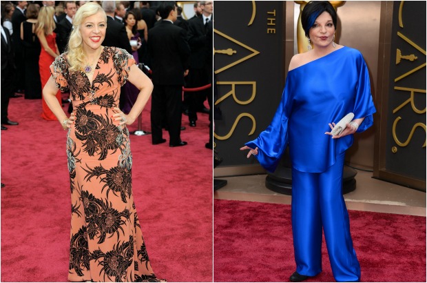 AP - Catherine Martin quien ganó el Oscar como Mejor Diseño de Vestuario deslució con su prenda y Liza Minnelli en Halston tampoco gustó.