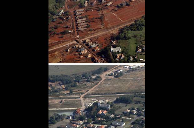 Reuters - El barro no s&#243;lo ti&#241;&#243; de rojo las inmediaciones de estas dos localidades, sino que destruy&#243; cientos de hogares y estuvo a punto de causar una cat&#225;strofe medioambiental regional al llegar la contaminaci&#243;n casi a un afluente del r&#237;o Danubio.