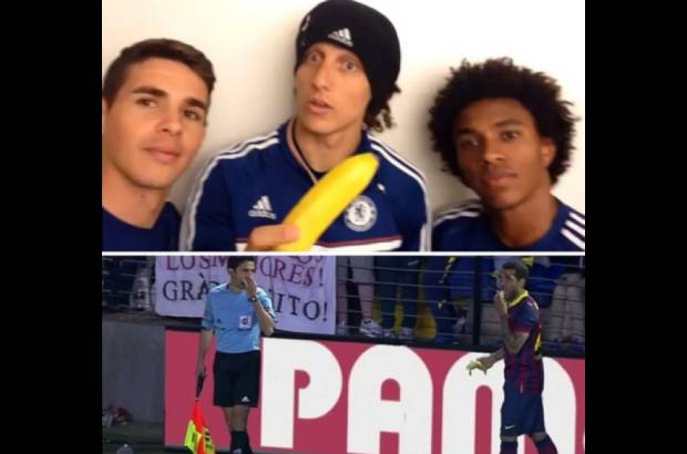 FOTOS CORTES&#205;A - David Luiz, Oscar y Willian se unieron a la protesta para apoyar a su compatriota de la selecci&#243;n.