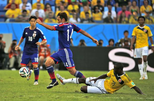 FOTO JUAN ANTONIO SÁNCHEZ, enviado especial a Cuiabá, Brasil - El seleccionado tricolor terminó su participación en primera ronda con goleada 4-1 sobre Japón y avanzó como primera del Grupo C a los octavos de final del Mundial. Los goles ante los nipones los marcaron Cuadrado, Jackson y James, Okazaki anotó el descuento.