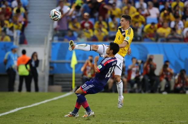 FOTO JUAN ANTONIO SÁNCHEZ, enviado especial a Cuiabá, Brasil - El seleccionado tricolor terminó su participación en primera ronda con goleada 4-1 sobre Japón y avanzó como primera del Grupo C a los octavos de final del Mundial. Los goles ante los nipones los marcaron Cuadrado, Jackson y James, Okazaki anotó el descuento.