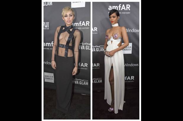 Reuters - Los cantantes Miley Cyrus y Rihanna llegan a la Gala anual de amFAR en Los &#193;ngeles.