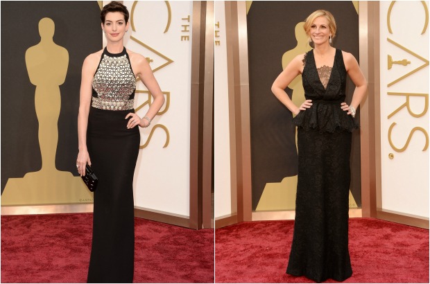 AFP - El negro fue el escogido por Anne Hathaway vestida de Gucci y Julia Roberts de Givenchy Couture.