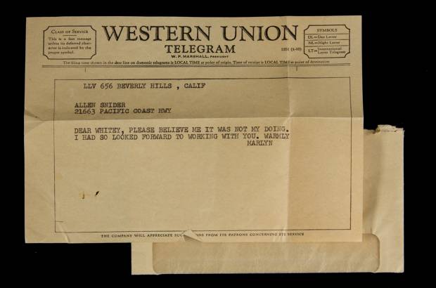 AP - Cartas, telegramas y un sujeta billetes que Monroe le obsequi&#243; a Snyder tambi&#233;n forman parte de los lotes que se ofrecer&#225;n en la venta Leyendas de Hollywood de la casa Julien&#39;s Auctions.