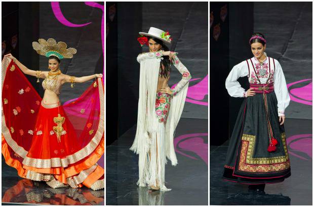 Reuters - Manasi Moghe, Miss India; Patricia Yurena, Miss Espa&#241;a y Mari Ekelof, Miss Noruega.