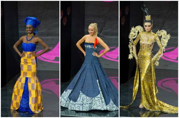 Reuters - Hanniel Jamin, Miss Ghana; Jeanette Borhyova, Miss Eslovaquia y Jin Ye, Miss China.