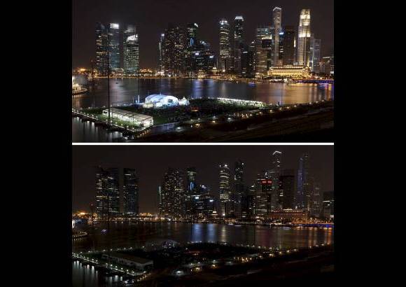 AP - En el centro de Singapur también se vivió la Hora del Planeta.