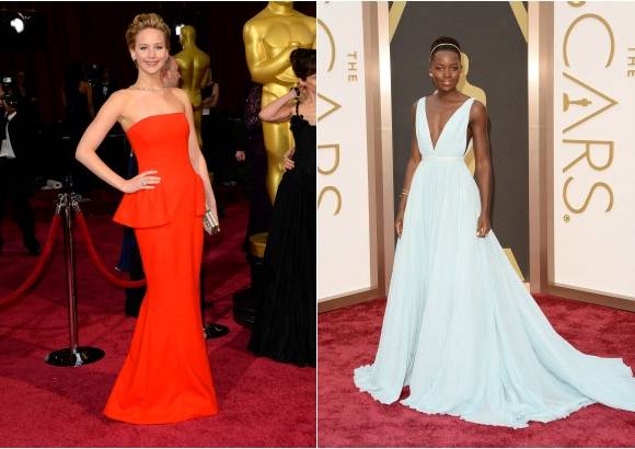 AP y AFP - Entre las mejores de la noche Jennifer Lawrence vestida de Christian Dior y Lupita Nyong'o con un diseño de Prada.