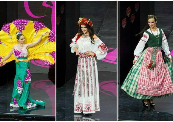 Reuters - Shi Lim, Miss Singapur; Olga Storozhenko, Miss Ucrania y Simona Burbaite, Miss Lituania.