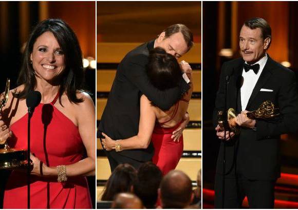 AFP - Cranston, que plantó un apasionado beso a Julia Louis-Dreyfus cuando la intérprete fue nombrada mejor actriz de comedia por "Veep", obtuvo su cuarto Emmy por encarnar a Walter White, su personaje de "Breaking Bad".