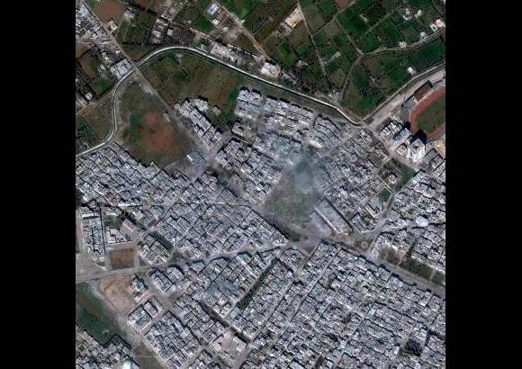 Digital Globe - Reuters - Una imagen satelital del distrito Baba Amr de Homs en Siria, lugar de fuertes enfrentamientos entre el gobierno los rebeldes. Los rebeldes fueron derrotados y abandonaron este lugar que hab&#237;a sido un s&#237;mbolo de la revuelta contra del presidente Bachar al-Asad.