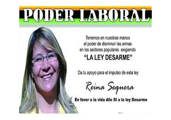 Cortes&#237;a - Reina Mar&#237;a Sequera de Pe&#241;aloza es candidata por la Organizaci&#243;n Pol&#237;tica Nacional Poder Laboral. Se ha reconocido por su lucha a favor de la clase obrera.