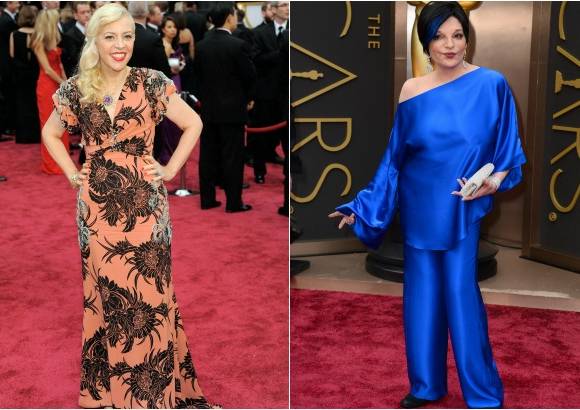 AP - Catherine Martin quien ganó el Oscar como Mejor Diseño de Vestuario deslució con su prenda y Liza Minnelli en Halston tampoco gustó.