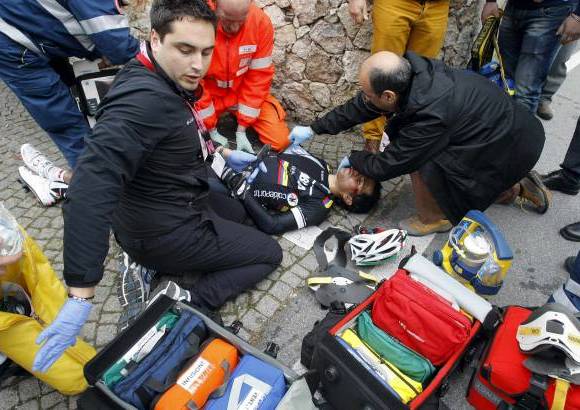 Foto Reuters - El colombiano sufri&#243; un impacto muy violento contra un muro tras perder el control a menos de 80 kil&#243;metros de la meta.
