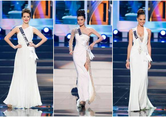 Reuters - Gabriela Kratochvilov, Miss Rep&#250;blica Checa; Jin Ye, Miss Chinay Hinarani de Longeaux, Miss Francia, m&#225;s candidatas que salieron a desfilar con traje de gala blanco.