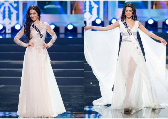 Reuters - Diana Schoutsen Mendoza, Miss Honduras y Luc&#237;a Aldana, Miss Colombia, tambi&#233;n de blanco.