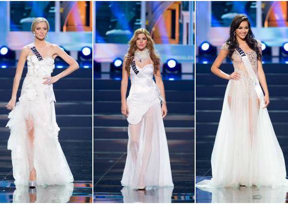 Reuters - Alexandra Friberg, Miss Suecia; Ana Vrcelj, Miss Serbia y Berrin Kekliker, Miss Turqu&#237;a, eligieron el blanco para su traje de gala en Miss Universo.
