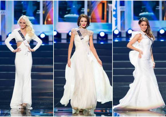 Reuters - Nina Durdevic, Miss Eslovenia; Olga Storozhenko, Miss Ucrania y Paulette Samayoa, Miss Guatemala.